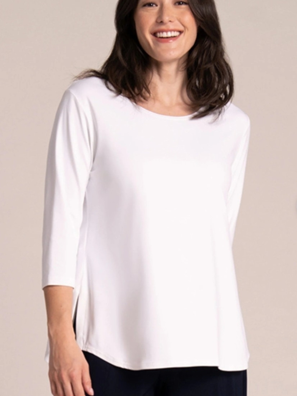 Sympli White Long-Sleeve Scoop Neck Top
